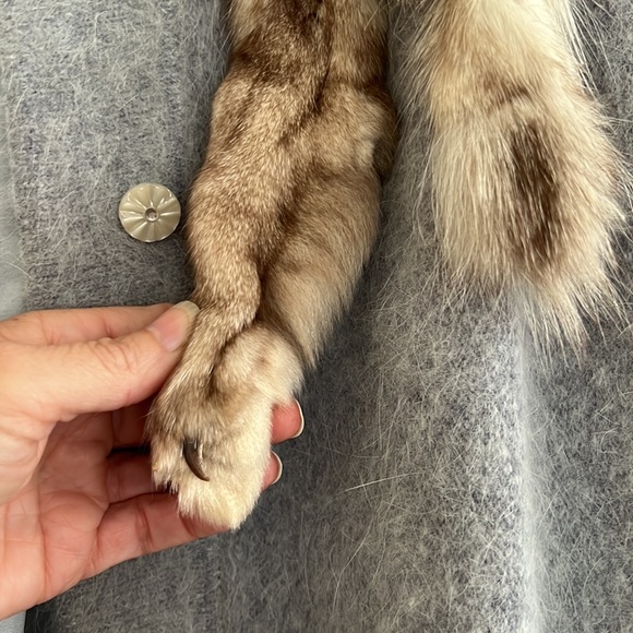 Rare Vintage Sia Bellini Gray Angora Button Up Sweater w/Full Silver Fox Sz L - Picture 6 of 12